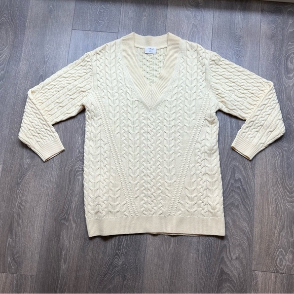 Aritzia Wilfred Devry Sweater Ribbed Cable Knit Chunky Merino Wool Yellow - Picture 2 of 11